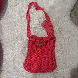 Stylish Pink Knit Shoulder Bag
